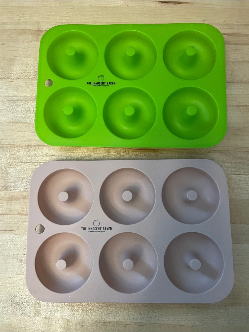 Set of 2- Silicone Donut Pan Set - Green &  Dusty Rose